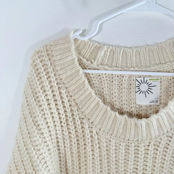 NWT Aerie American Eagle Cream Chunky Knit Oversized Sweater Small New - Picture 6 of 10